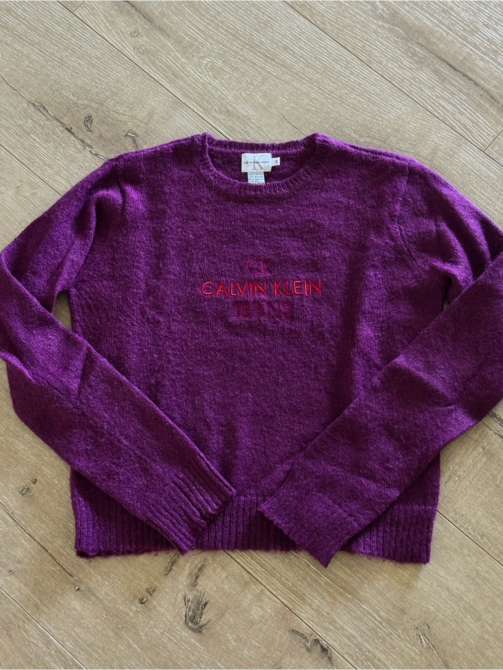 Calvin Klein Purple Crewneck Sweater with Red Logo Embroidery